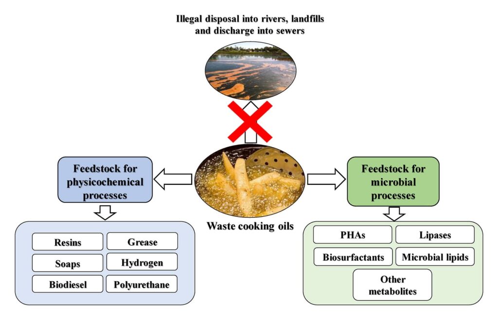 Diagram that showcases the risks of improper cooking oil disposal.