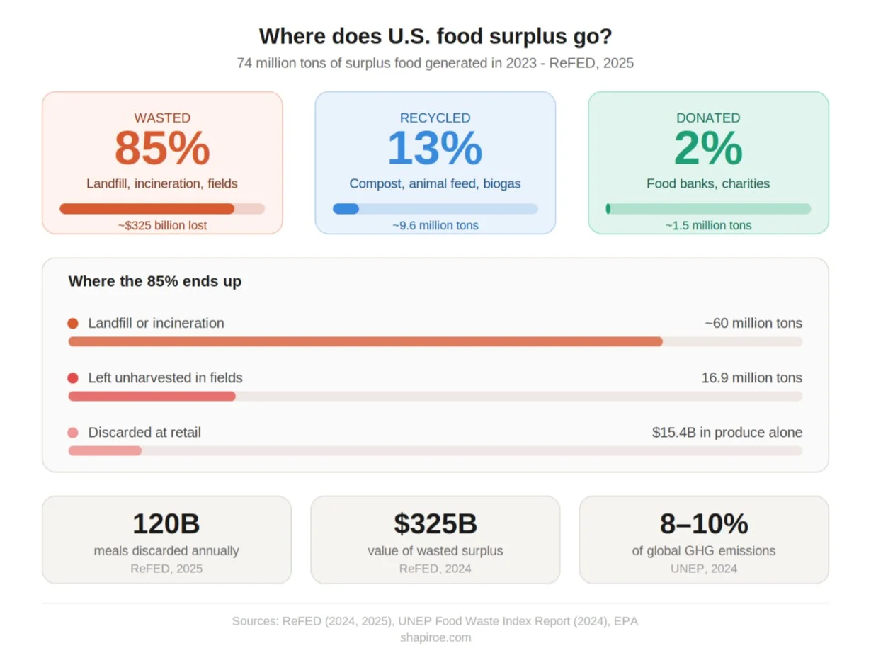 where does US food surplus go