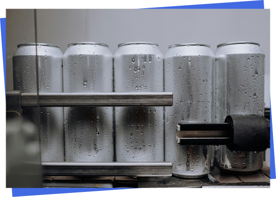 Aluminum cans on recycling production line
