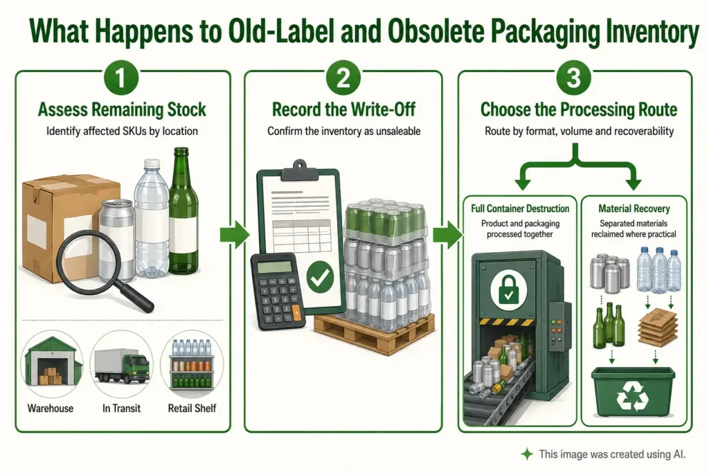Old-label packaging three-step process